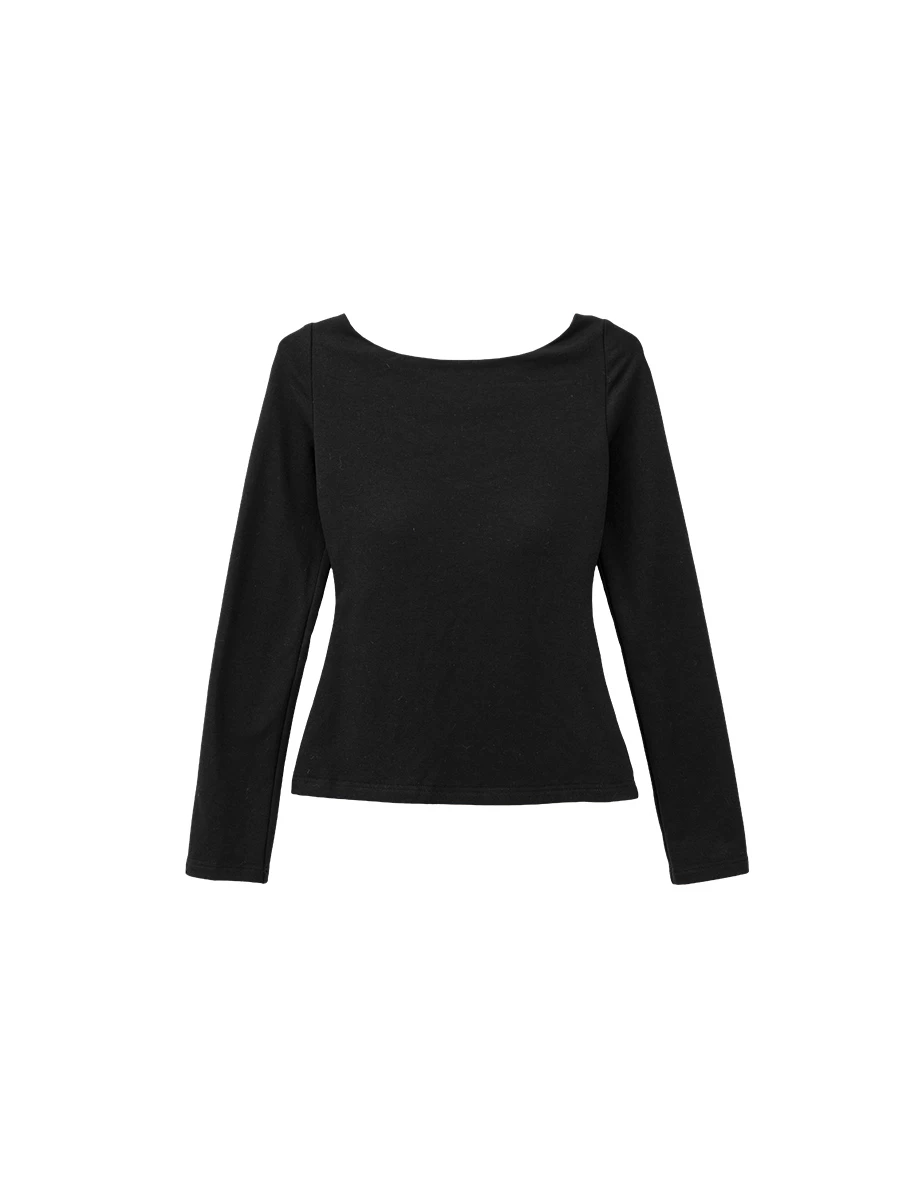 【Heat Tech】Open Back Tie Detail Long Sleeve Padded Bra Top