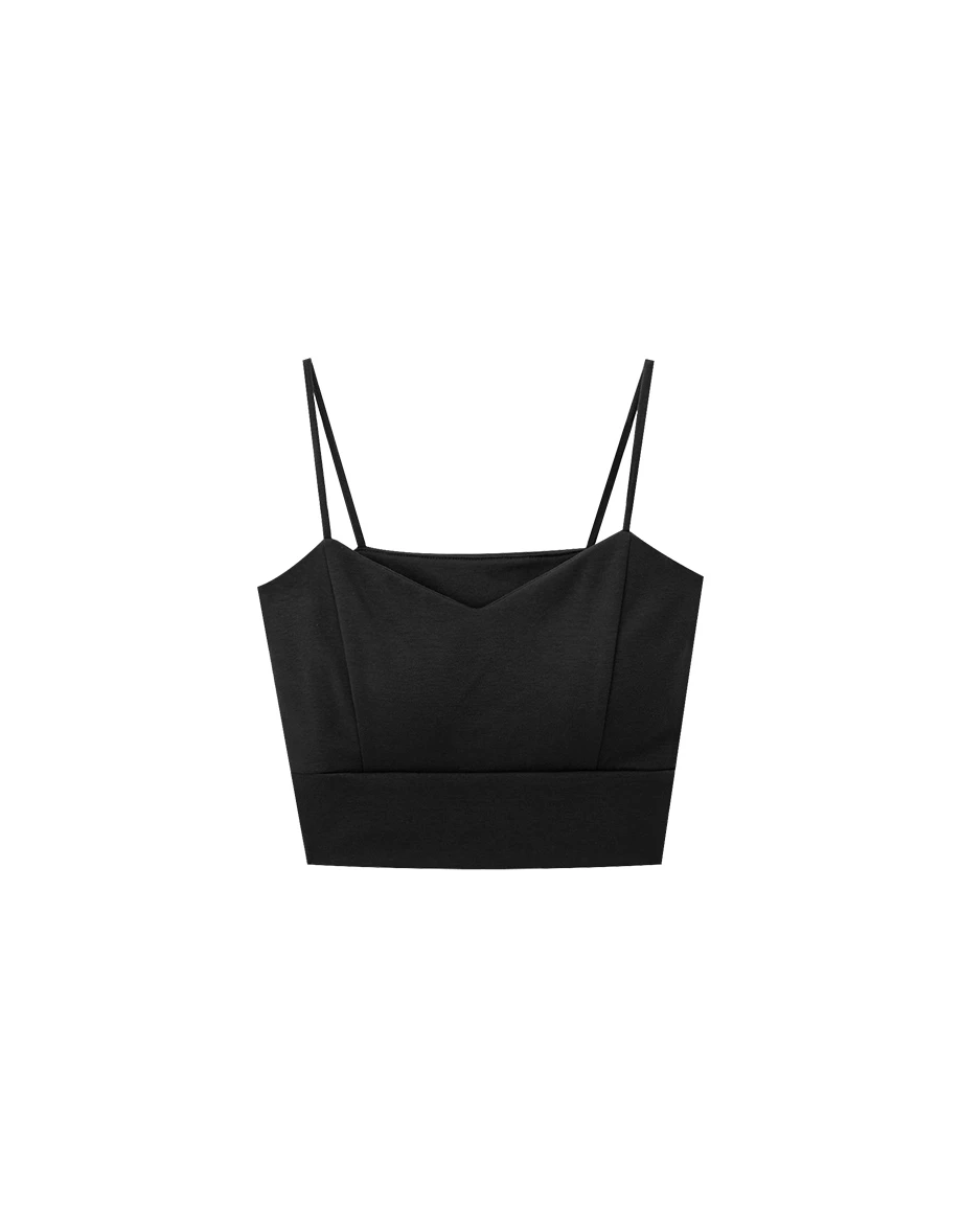【Heat Tech】Soft Stretch V Neck Padded Cropped Cami Bra Top