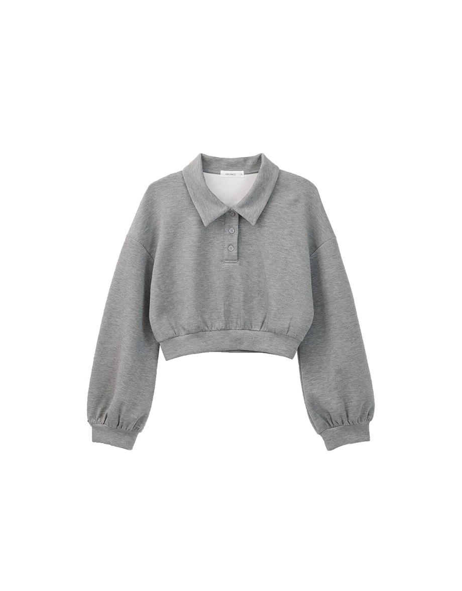 Polo Collar Long Sleeve Cropped Sweatshirt Polo Collar Long Sleeve Cropped Sweatshirt