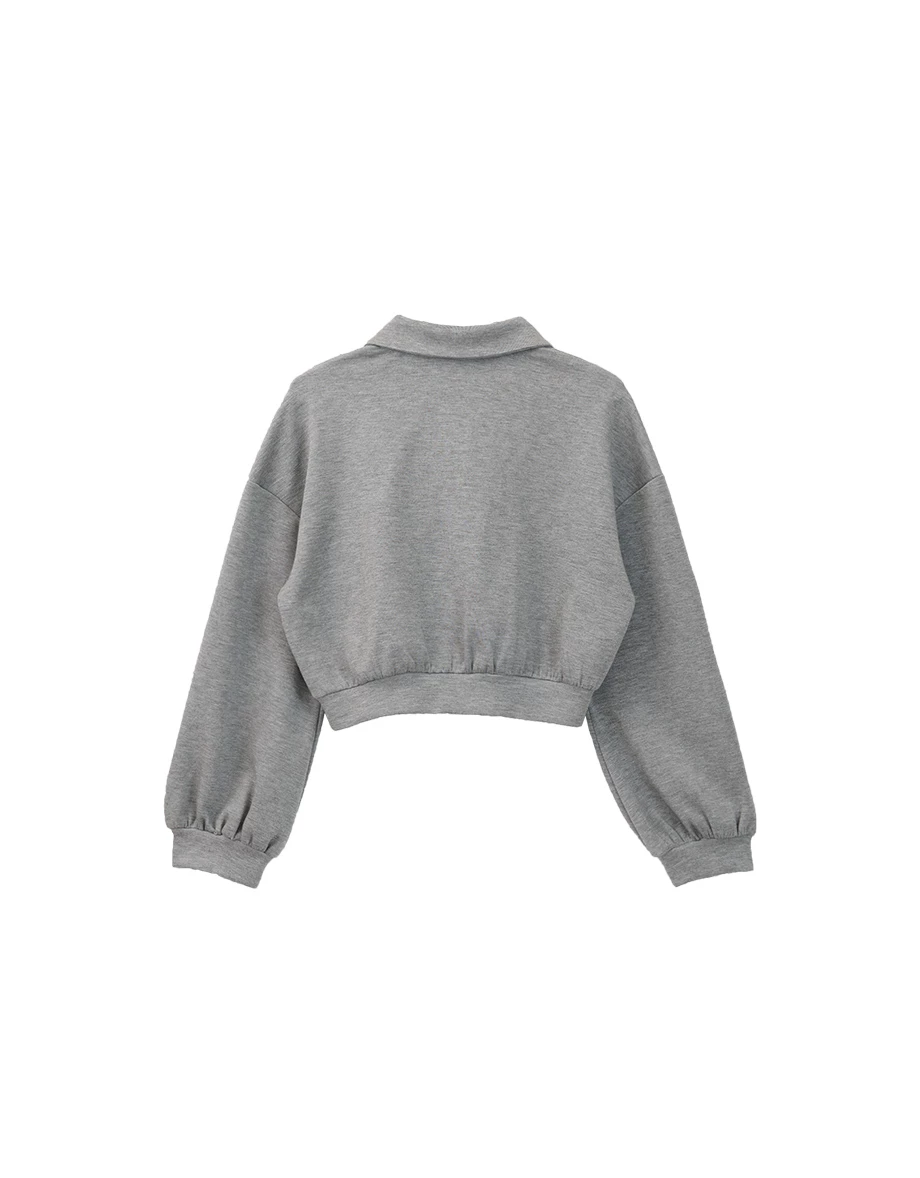 Polo Collar Long Sleeve Cropped Sweatshirt Polo Collar Long Sleeve Cropped Sweatshirt