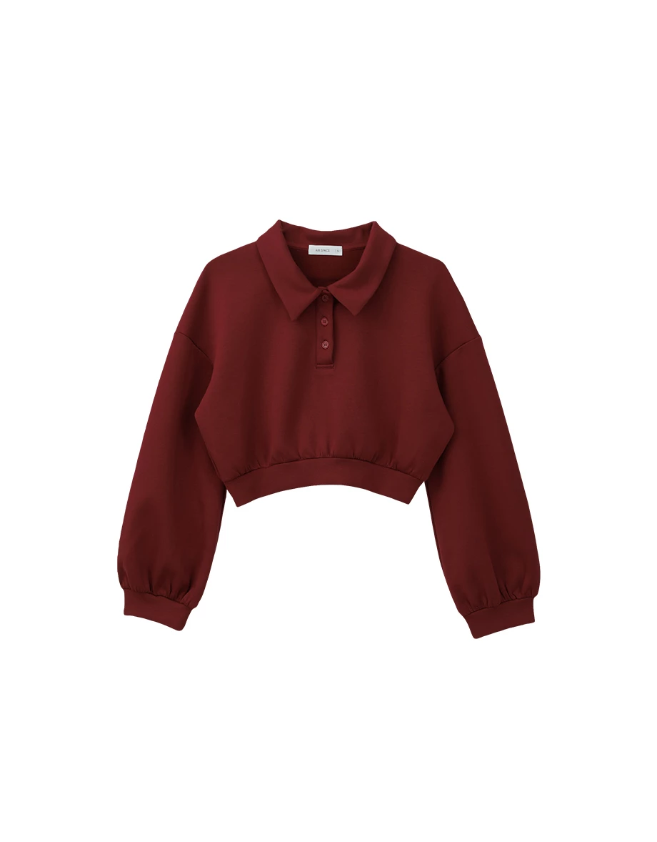 Polo Collar Long Sleeve Cropped Sweatshirt Polo Collar Long Sleeve Cropped Sweatshirt
