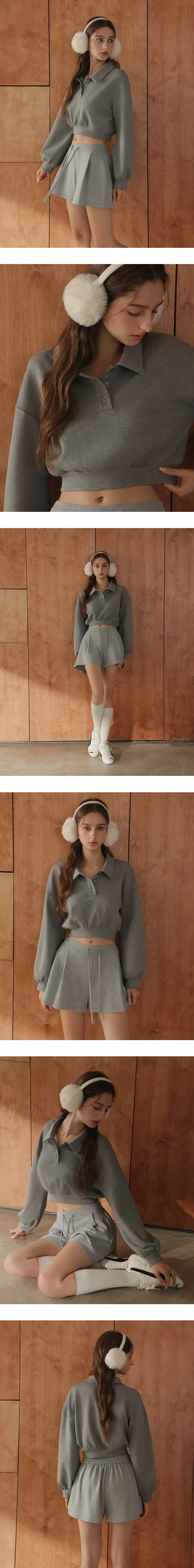 Polo Collar Long Sleeve Cropped Sweatshirt Polo Collar Long Sleeve Cropped Sweatshirt