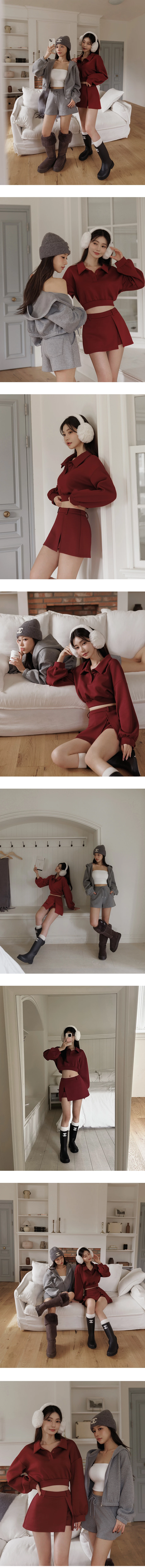 Polo Collar Long Sleeve Cropped Sweatshirt Polo Collar Long Sleeve Cropped Sweatshirt