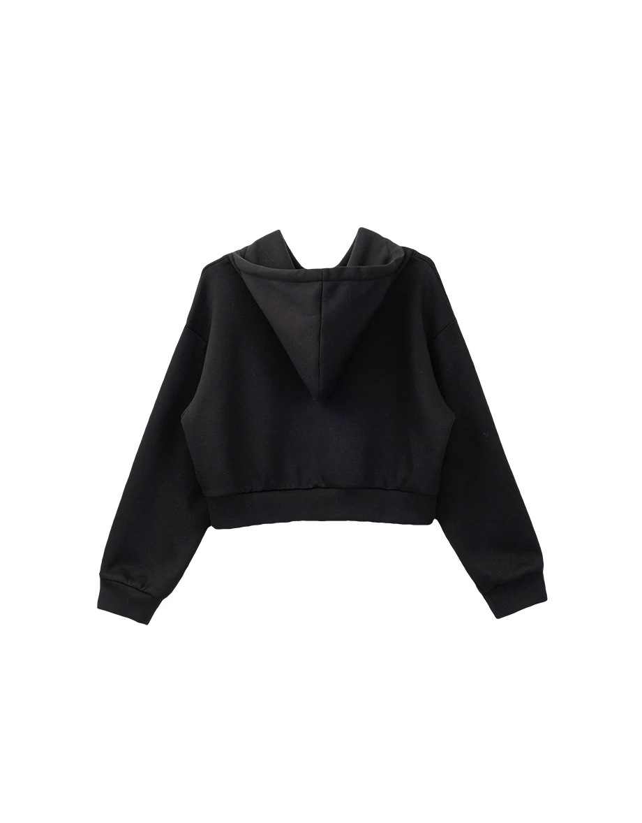 Cotton Fleece Cropped Hooded Sweat Top with Front Pocket Design Cotton Fleece Cropped Hooded Sweat Top with Front Pocket Design