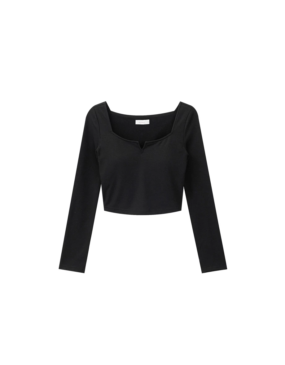 【Heat Tech】V Cut Neckline Fitted Long Sleeve Padded Cropped Bra Top