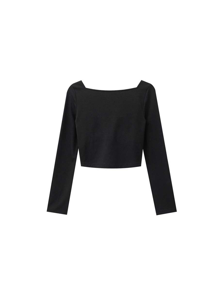 【Heat Tech】V Cut Neckline Fitted Long Sleeve Padded Cropped Bra Top 【Heat Tech】V Cut Neckline Fitted Long Sleeve Padded Cropped Bra Top