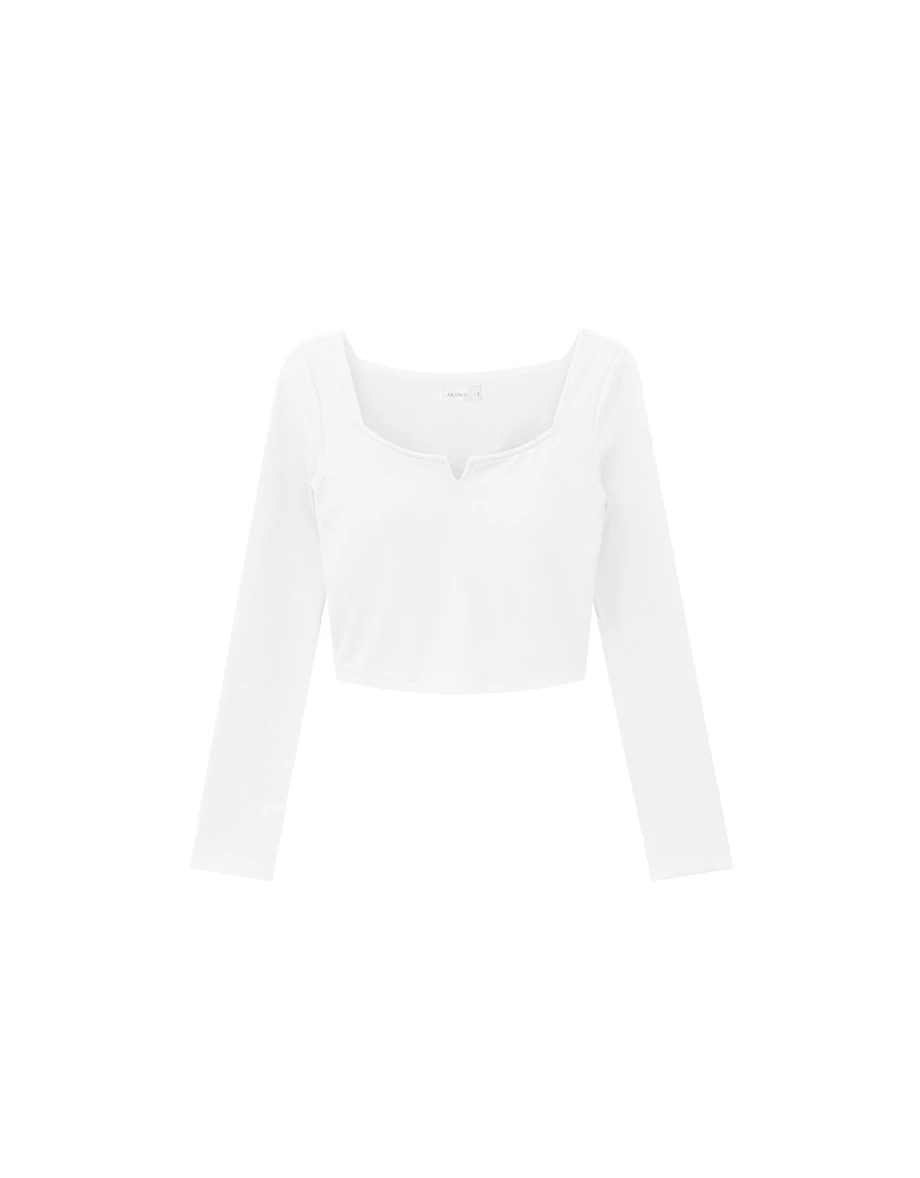 【Heat Tech】V Cut Neckline Fitted Long Sleeve Padded Cropped Bra Top