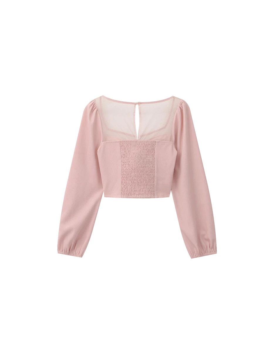 Mesh Panel Sweetheart Neck Long Sleeve Blouse Mesh Panel Sweetheart Neck Long Sleeve Blouse