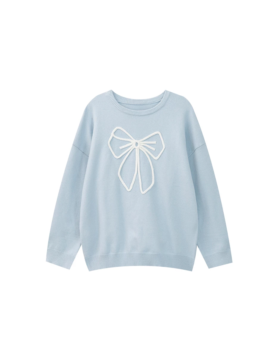 Oversized Bowknot Embroidery Knit Sweatshirt