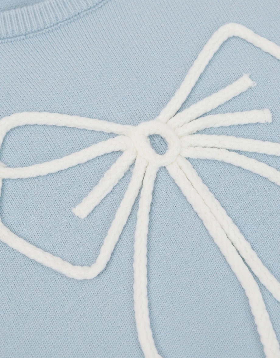 Oversized Bowknot Embroidery Knit Sweatshirt
