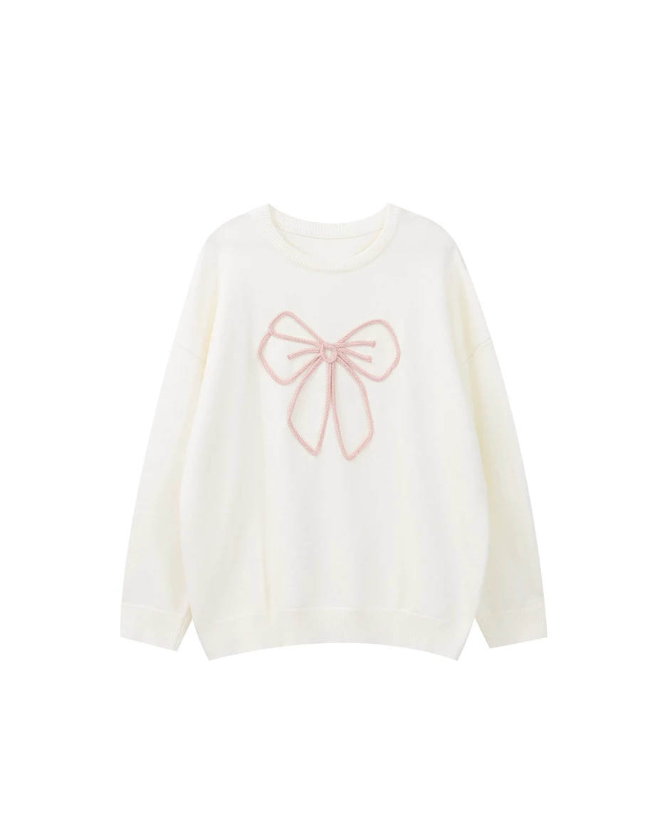 Oversized Bowknot Embroidery Knit Sweatshirt Oversized Bowknot Embroidery Knit Sweatshirt