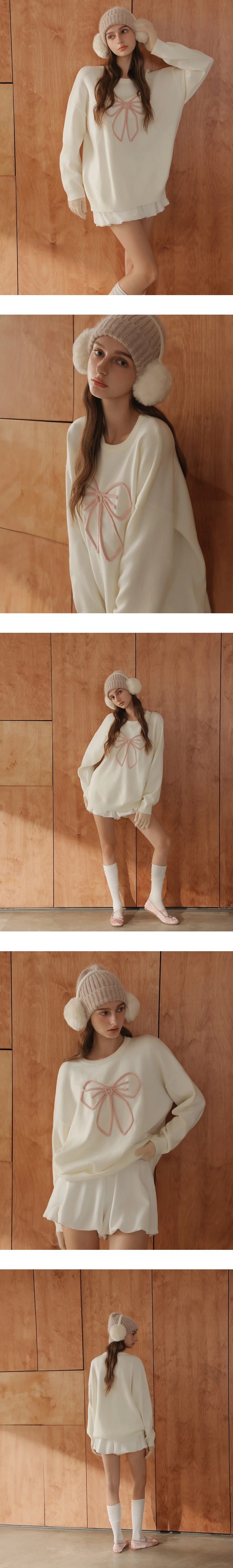Oversized Bowknot Embroidery Knit Sweatshirt Oversized Bowknot Embroidery Knit Sweatshirt