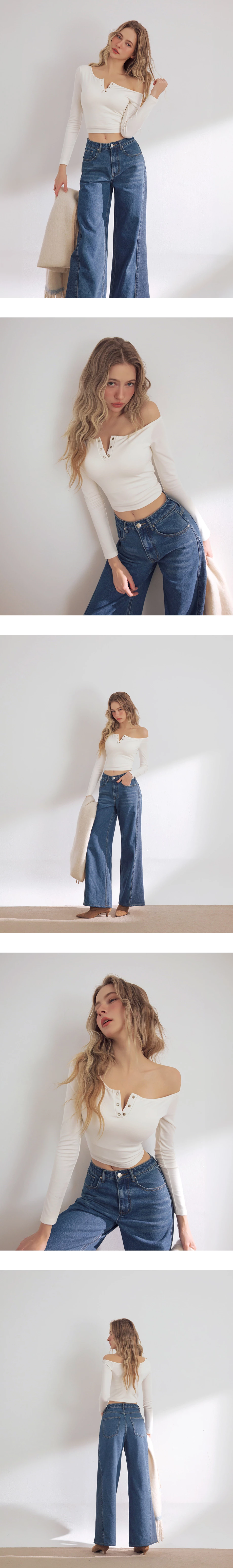 Asymmetric Neckline Snap Button Fitted Long Sleeve Padded Bra Top