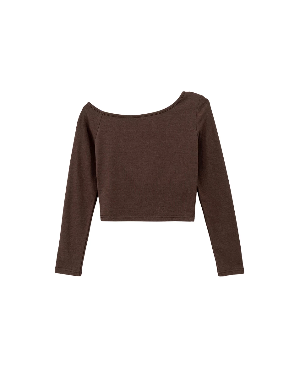 Asymmetric Neckline Snap Button Fitted Long Sleeve Padded Bra Top