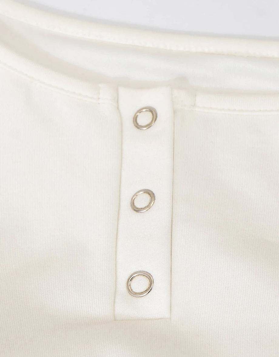 Asymmetric Neckline Snap Button Fitted Long Sleeve Padded Bra Top