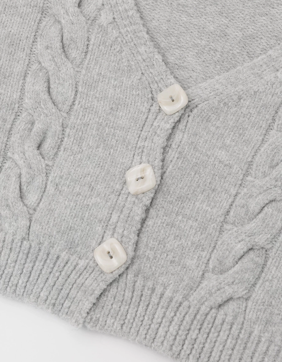 V Neck Button Up Soft Cable Knit Cropped Cardigan