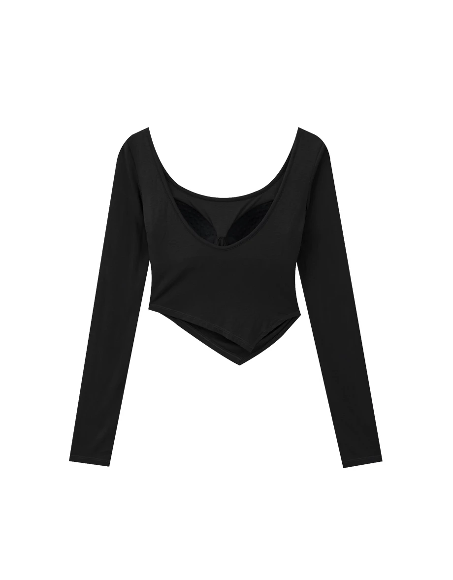 Side Ruched Asymmetric Hem Fitted Long Sleeve Padded BraTop Side Ruched Asymmetric Hem Fitted Long Sleeve Padded BraTop