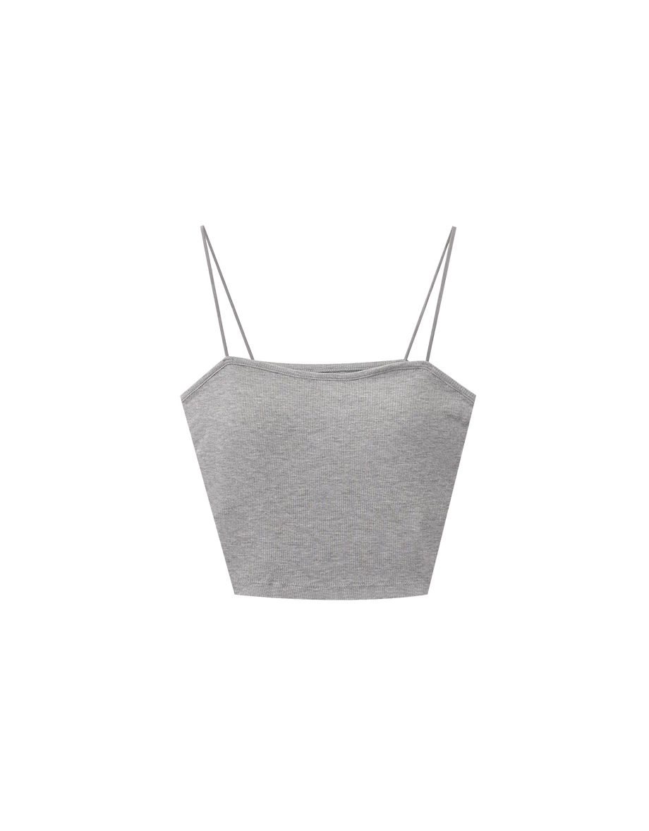 Basic Ribbed Spaghetti Strap Fitted Padded Cropped Cami Bra Top
