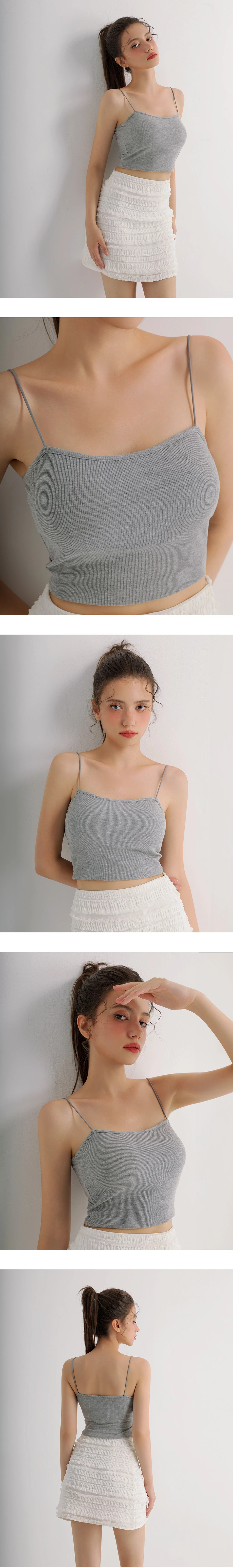 Basic Ribbed Spaghetti Strap Fitted Padded Cropped Cami Bra Top