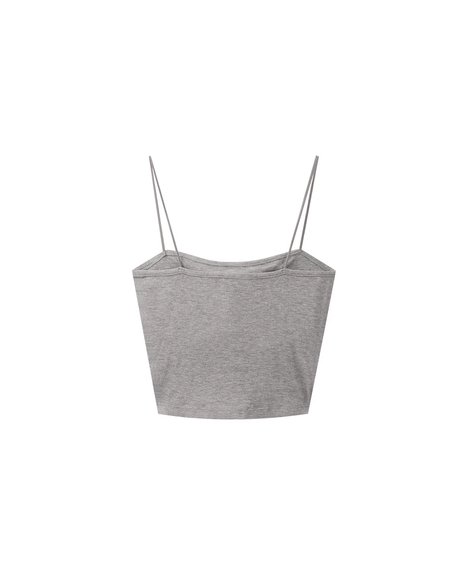 Basic Ribbed Spaghetti Strap Fitted Padded Cropped Cami Bra Top