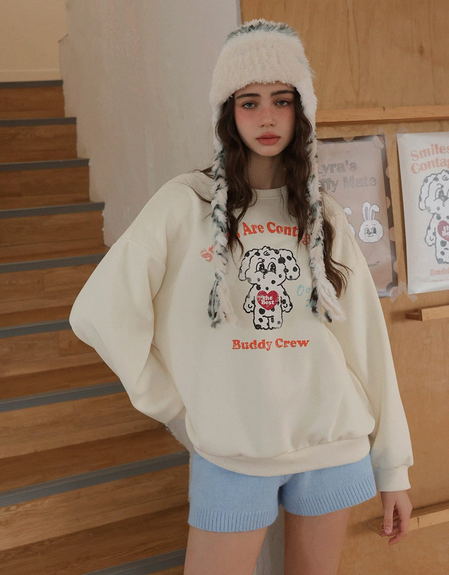【Lyra & Toby】Distressed Print Oversized Crew Neck Sweatshirt