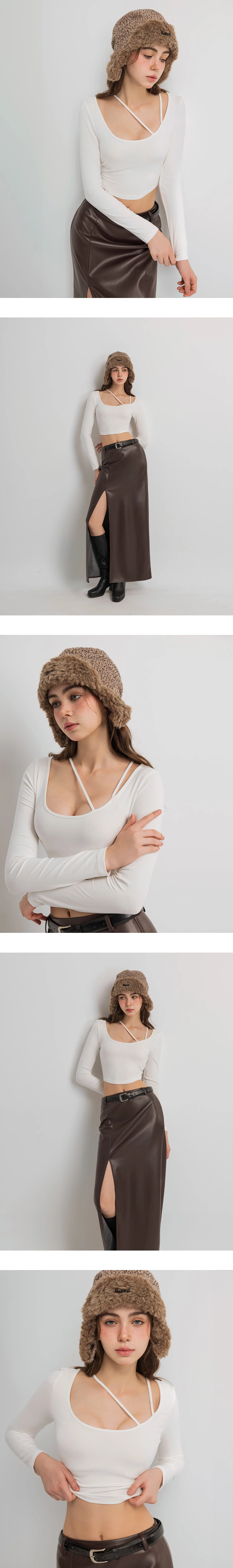 Wide Scoop Neck Asymmetric Shoulder Strap Cropped Top Wide Scoop Neck Asymmetric Shoulder Strap Cropped Top