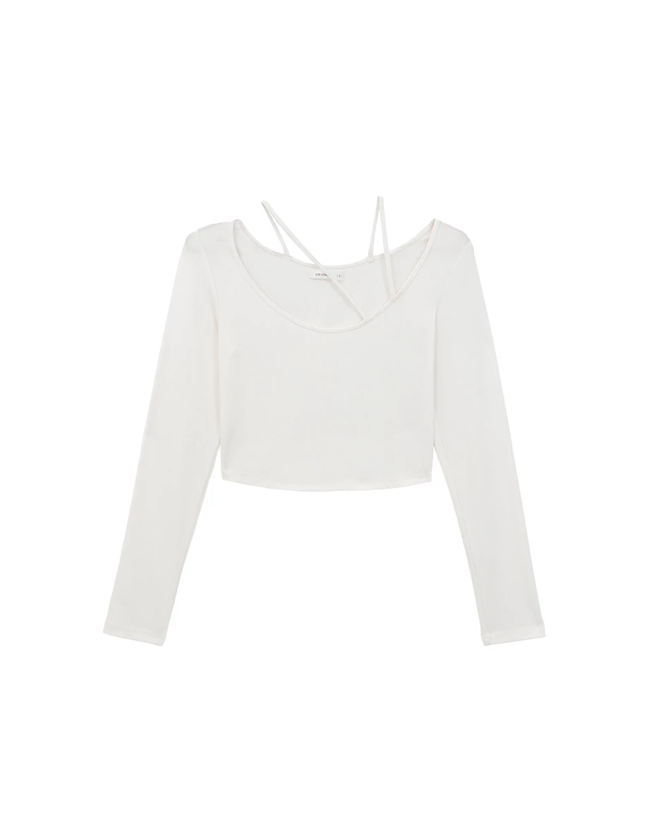 Wide Scoop Neck Asymmetric Shoulder Strap Cropped Top Wide Scoop Neck Asymmetric Shoulder Strap Cropped Top