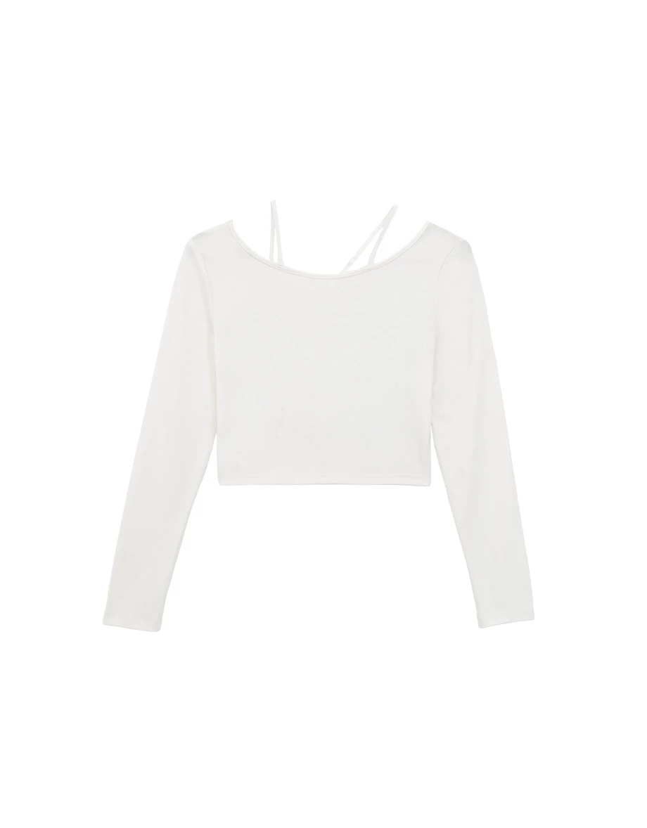 Wide Scoop Neck Asymmetric Shoulder Strap Cropped Top Wide Scoop Neck Asymmetric Shoulder Strap Cropped Top
