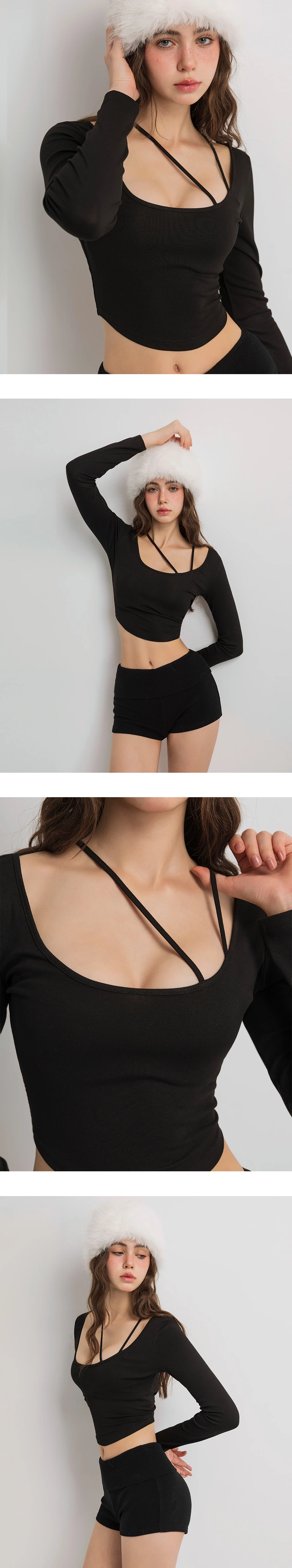 Wide Scoop Neck Asymmetric Shoulder Strap Cropped Top Wide Scoop Neck Asymmetric Shoulder Strap Cropped Top