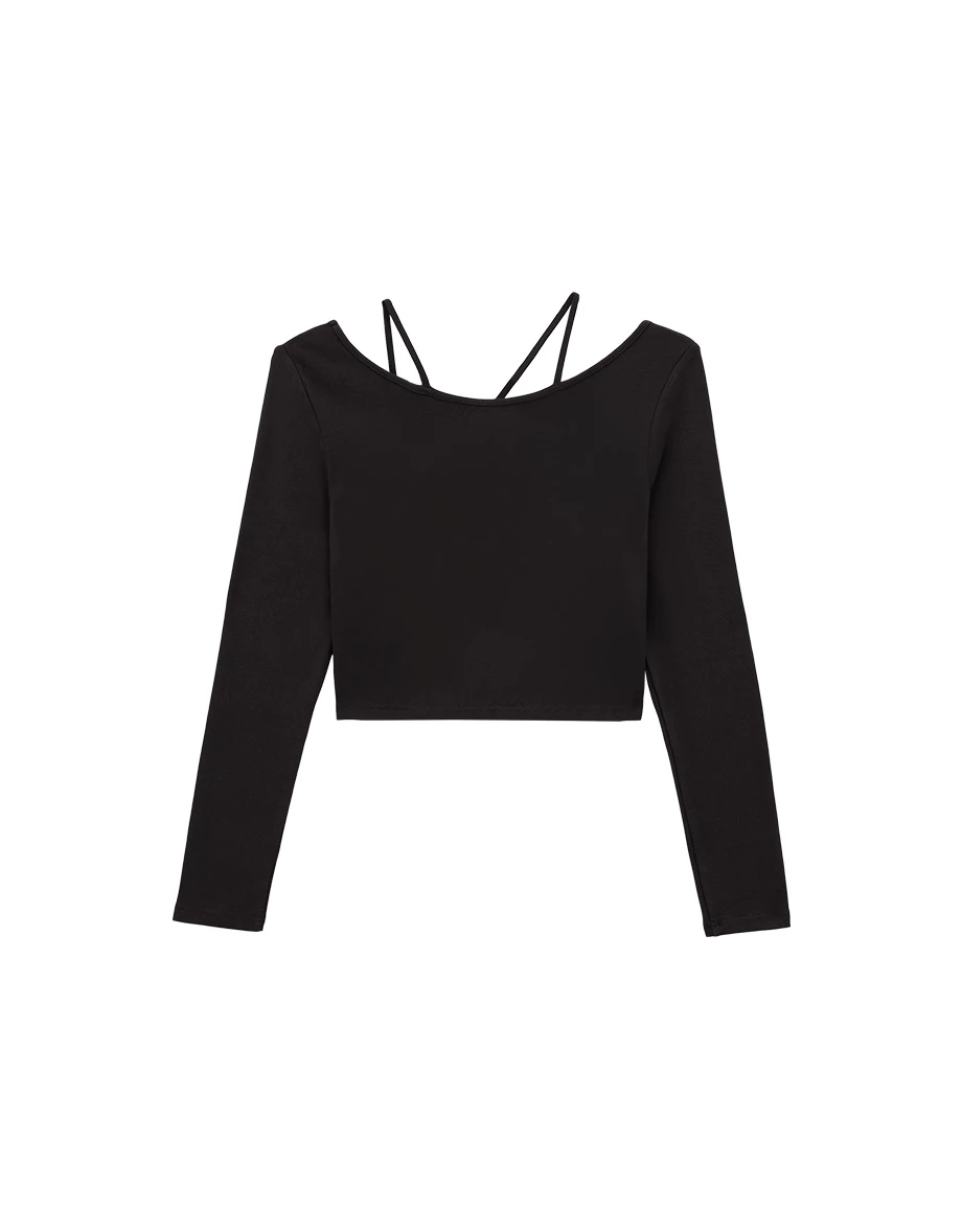 Wide Scoop Neck Asymmetric Shoulder Strap Cropped Top Wide Scoop Neck Asymmetric Shoulder Strap Cropped Top