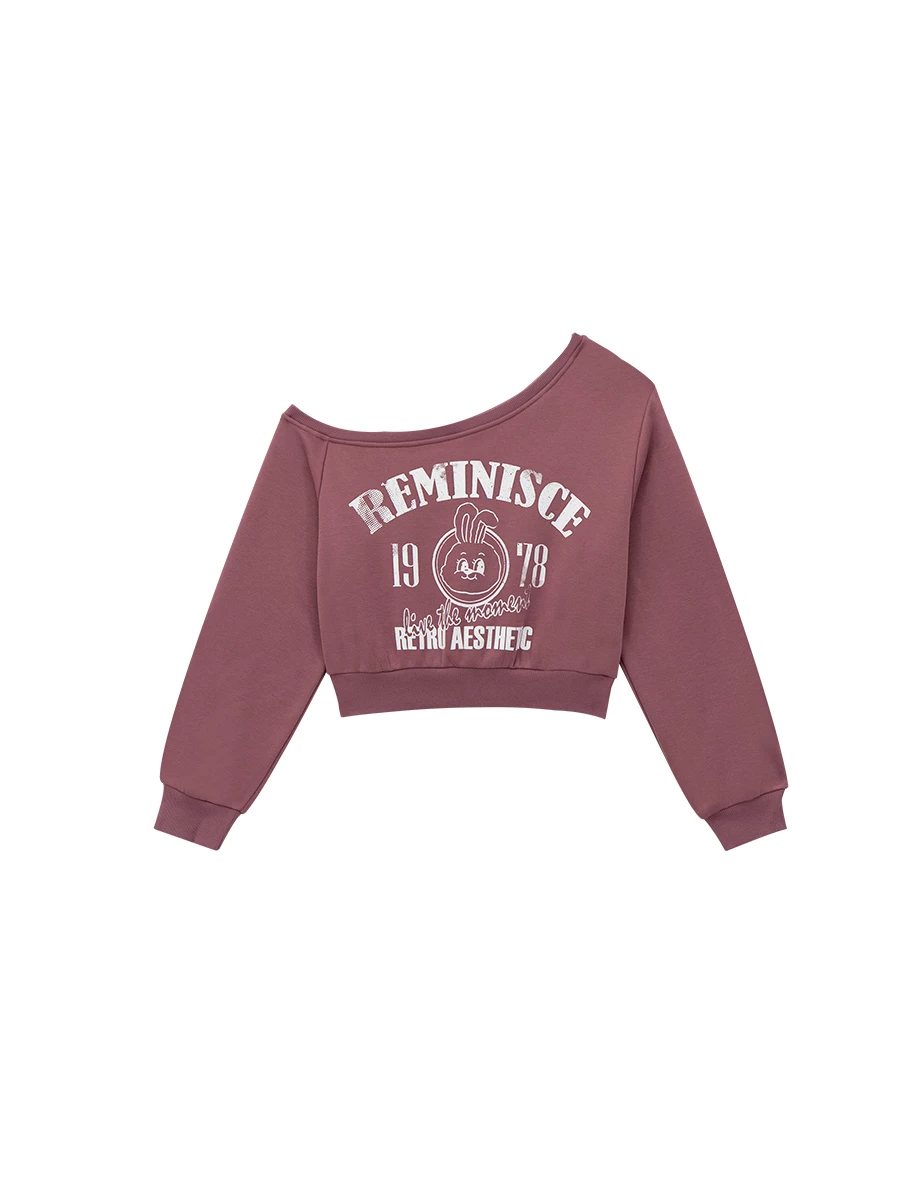 【Lyra & Toby】Asymmetrical One Shoulder Cropped Graphic Sweatshirt 【Lyra & Toby】Asymmetrical One Shoulder Cropped Graphic Sweatshirt