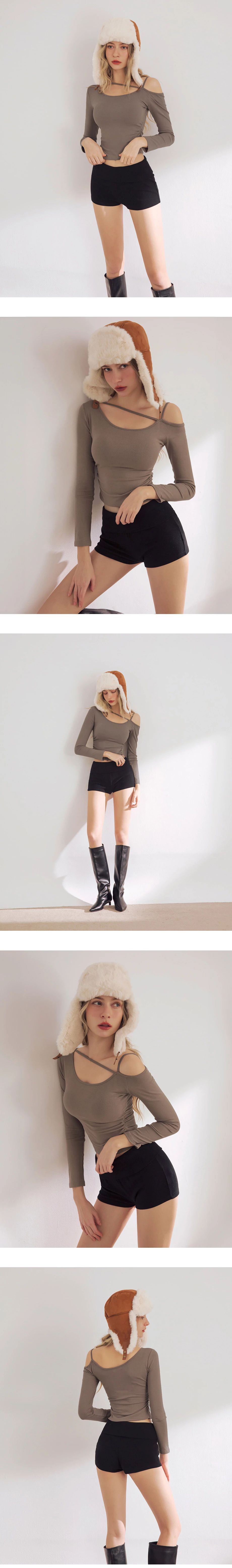 One Shoulder Asymmetric Strap Cut Out Long Sleeve Crop Top