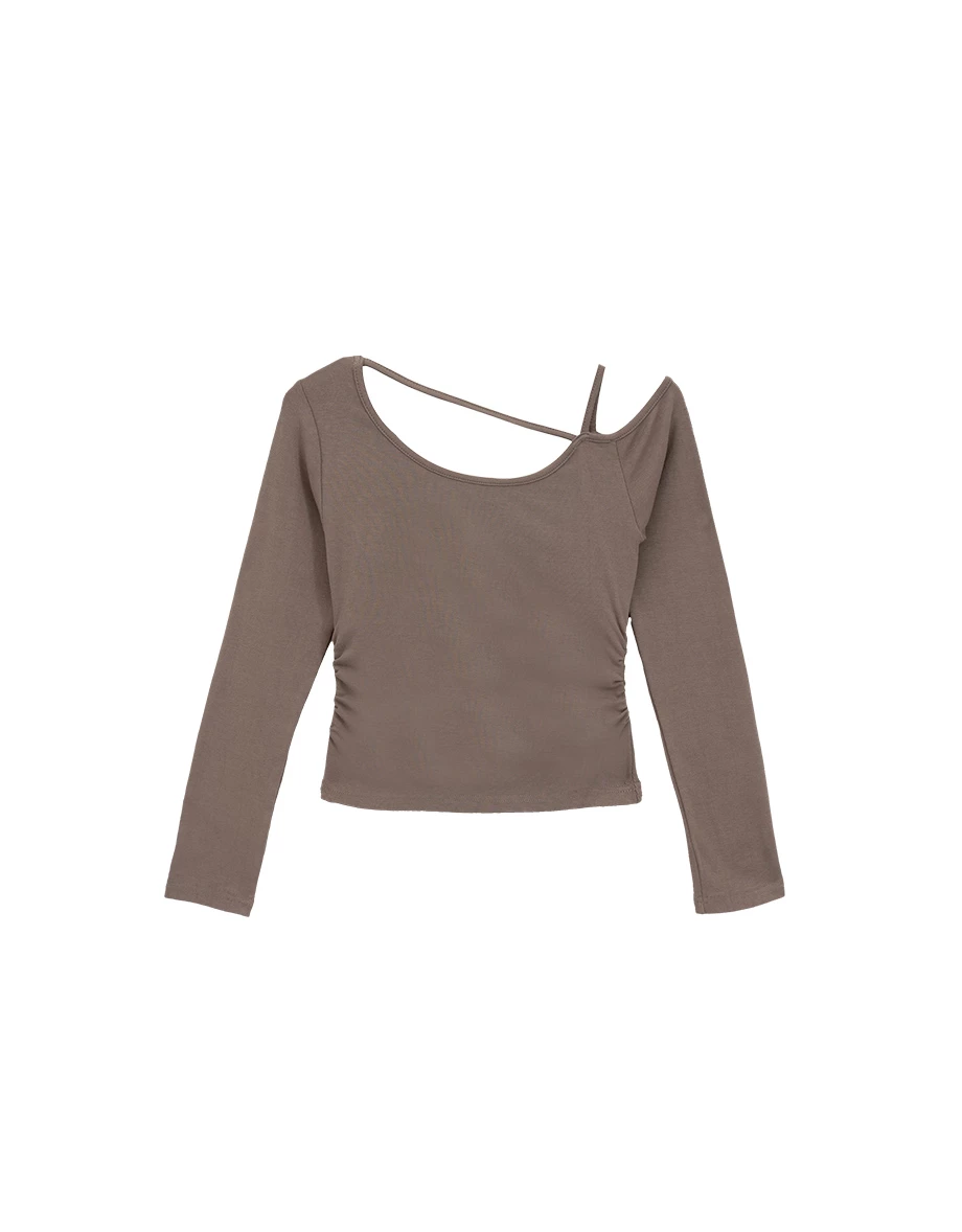 One Shoulder Asymmetric Strap Cut Out Long Sleeve Crop Top