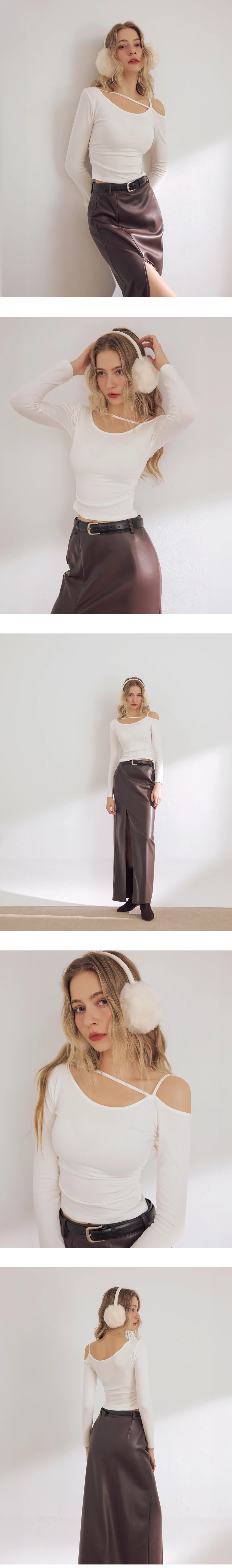 One Shoulder Asymmetric Strap Cut Out Long Sleeve Crop Top