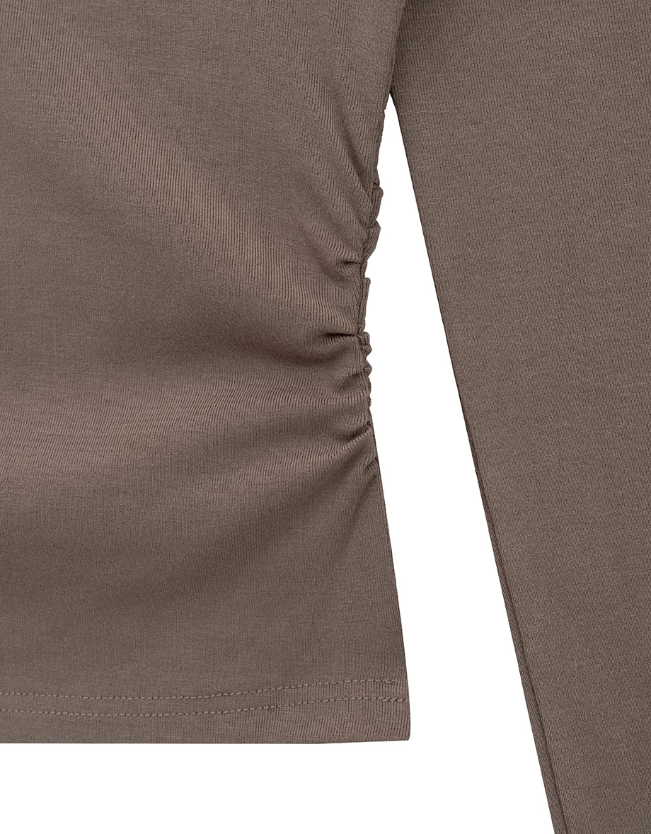 One Shoulder Asymmetric Strap Cut Out Long Sleeve Crop Top