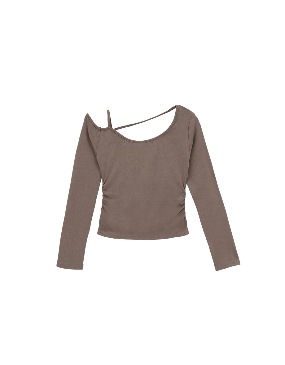 One Shoulder Asymmetric Strap Cut Out Long Sleeve Crop Top