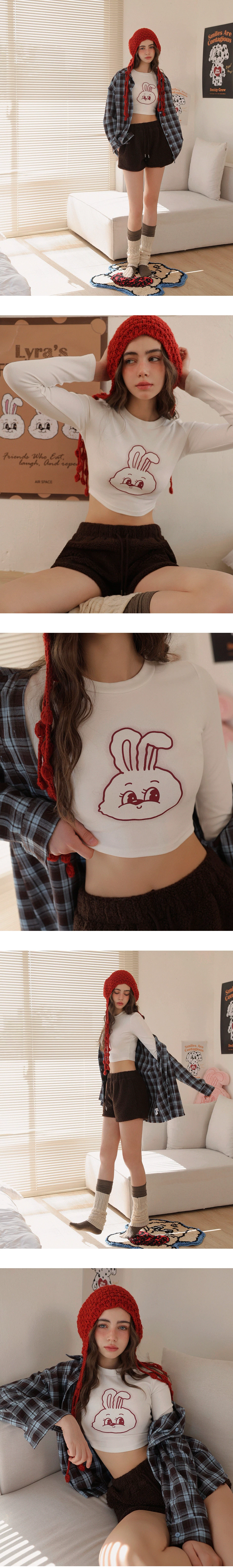 【Lyra & Toby】Lyra Bunny Print Cropped Long Sleeve Top