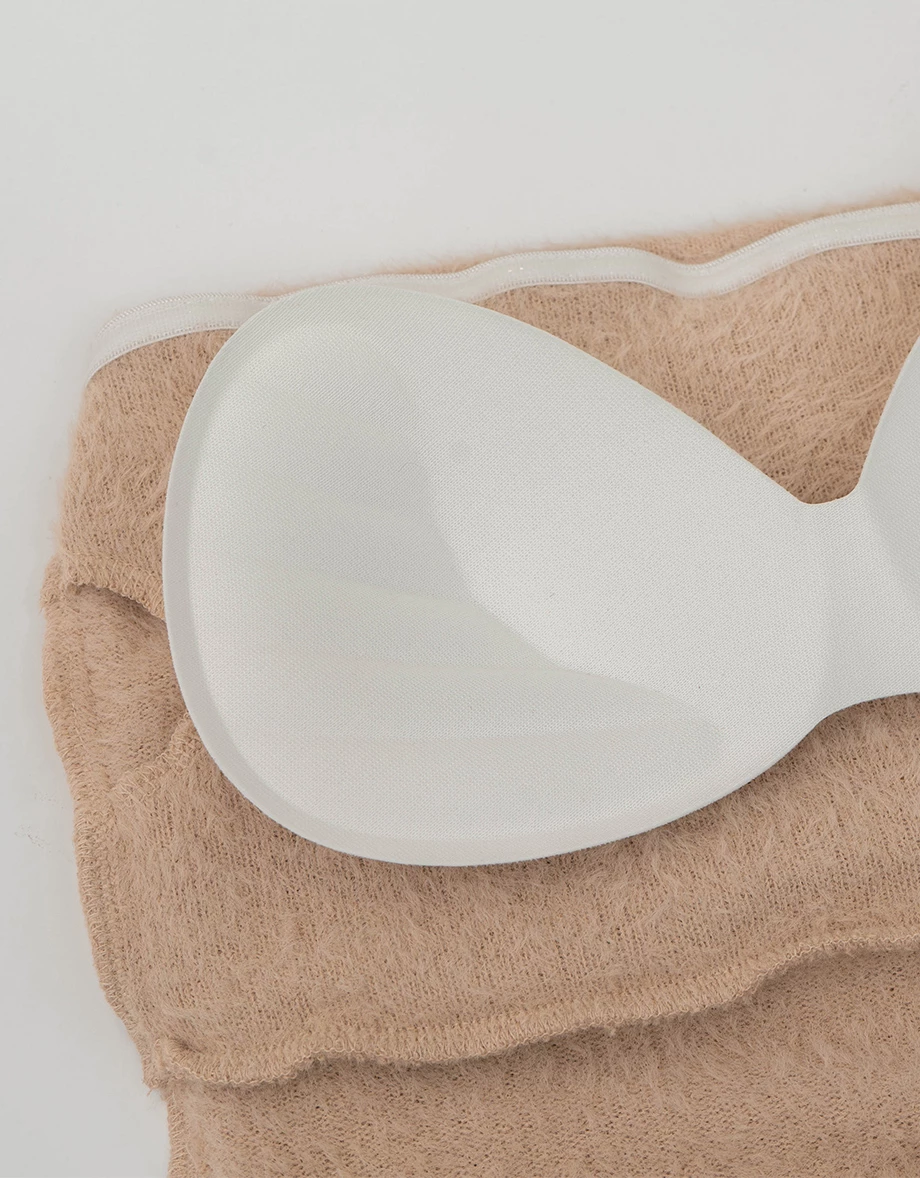 Asymmetric Hem Strapless Fuzzy Knit Padded Tube Top