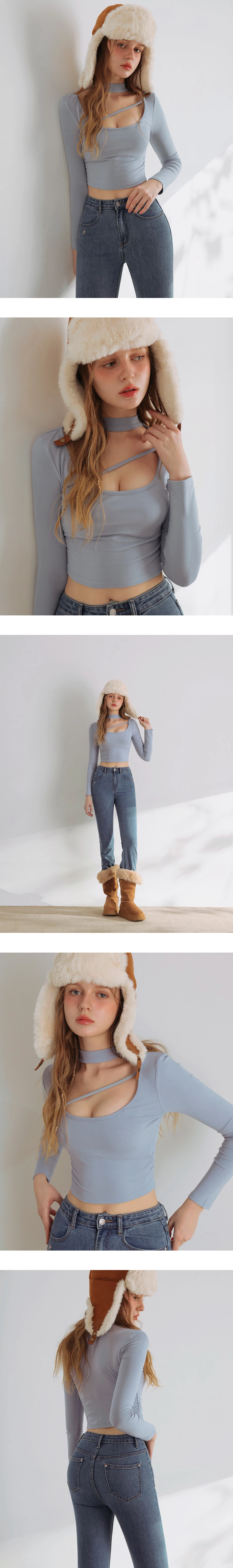 Asymmetric Cut Out Choker Neck Cropped Top