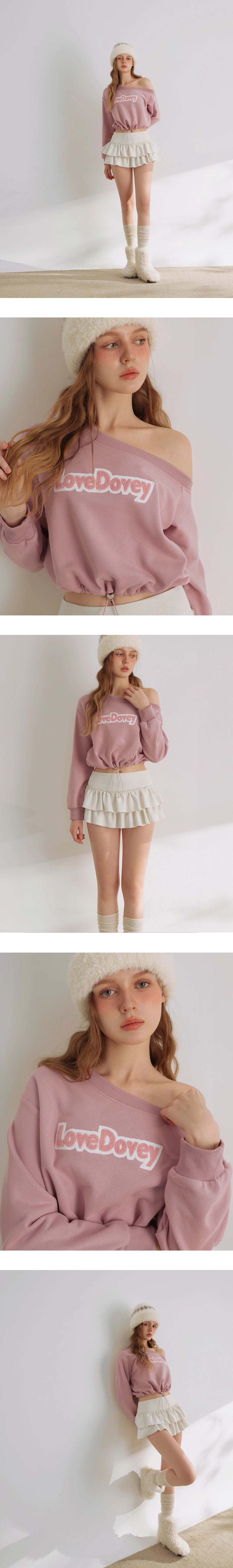 Heart Button Drawstring Hem Asymmetric Neck Sweatshirt Top