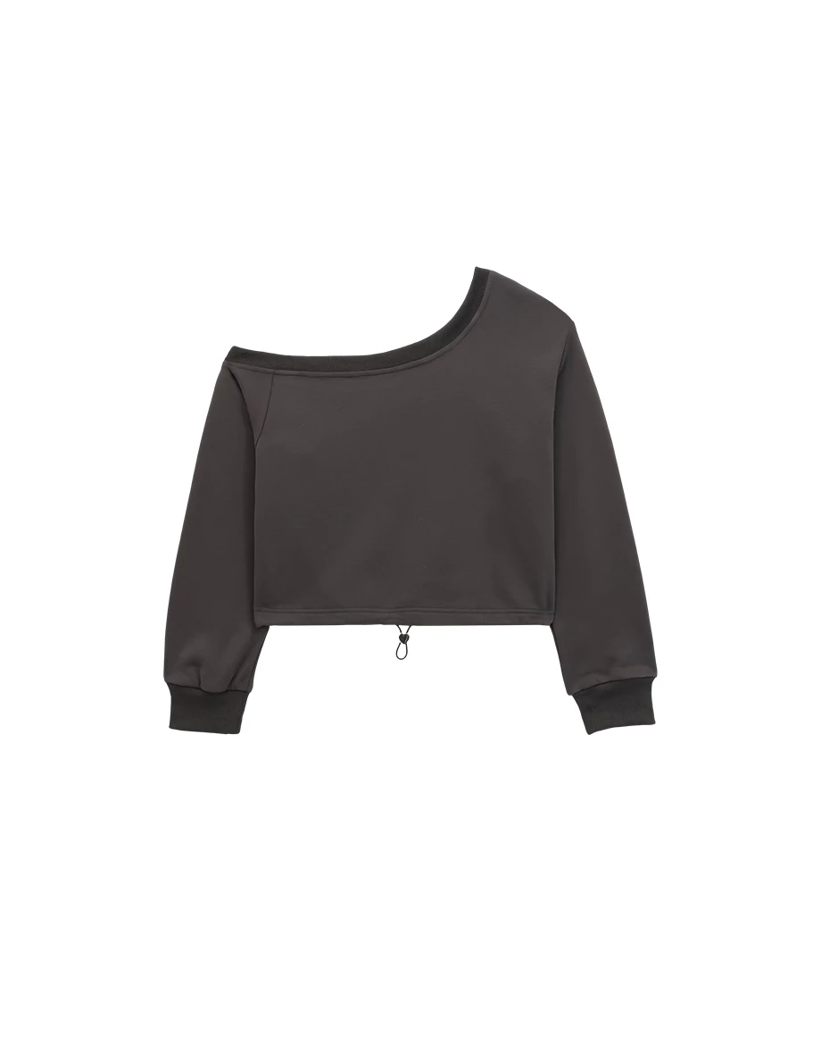 Heart Button Drawstring Hem Asymmetric Neck Sweatshirt Top