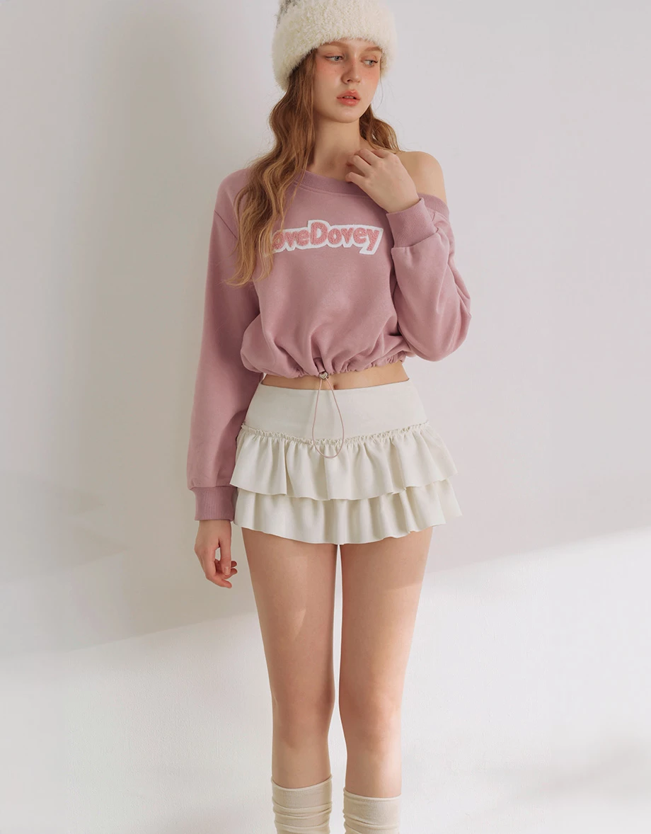 Heart Button Drawstring Hem Asymmetric Neck Sweatshirt Top Heart Button Drawstring Hem Asymmetric Neck Sweatshirt Top