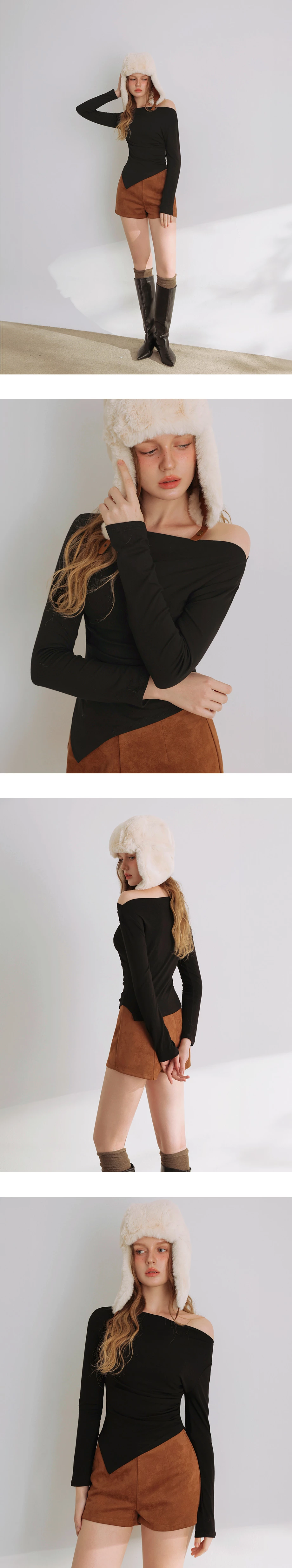 Ruched Side Draped Asymmetric Hem Long Sleeve Top