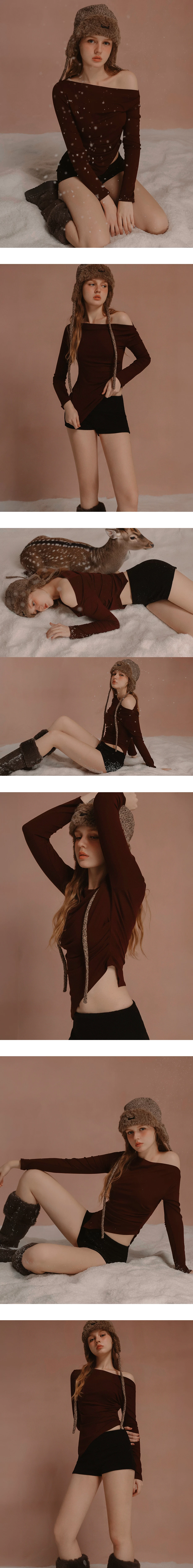 Ruched Side Draped Asymmetric Hem Long Sleeve Top