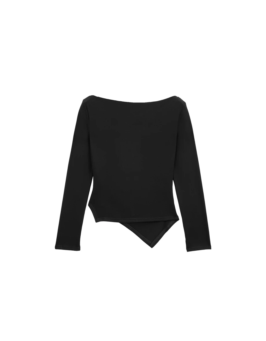 Ruched Side Draped Asymmetric Hem Long Sleeve Top