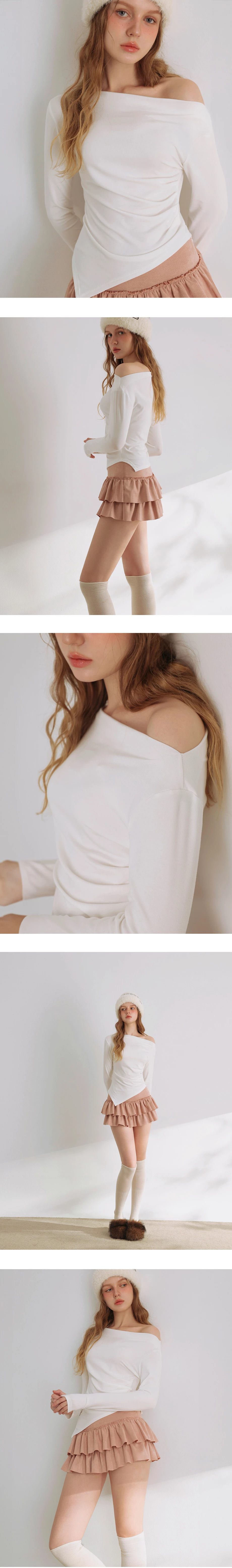 Ruched Side Draped Asymmetric Hem Long Sleeve Top