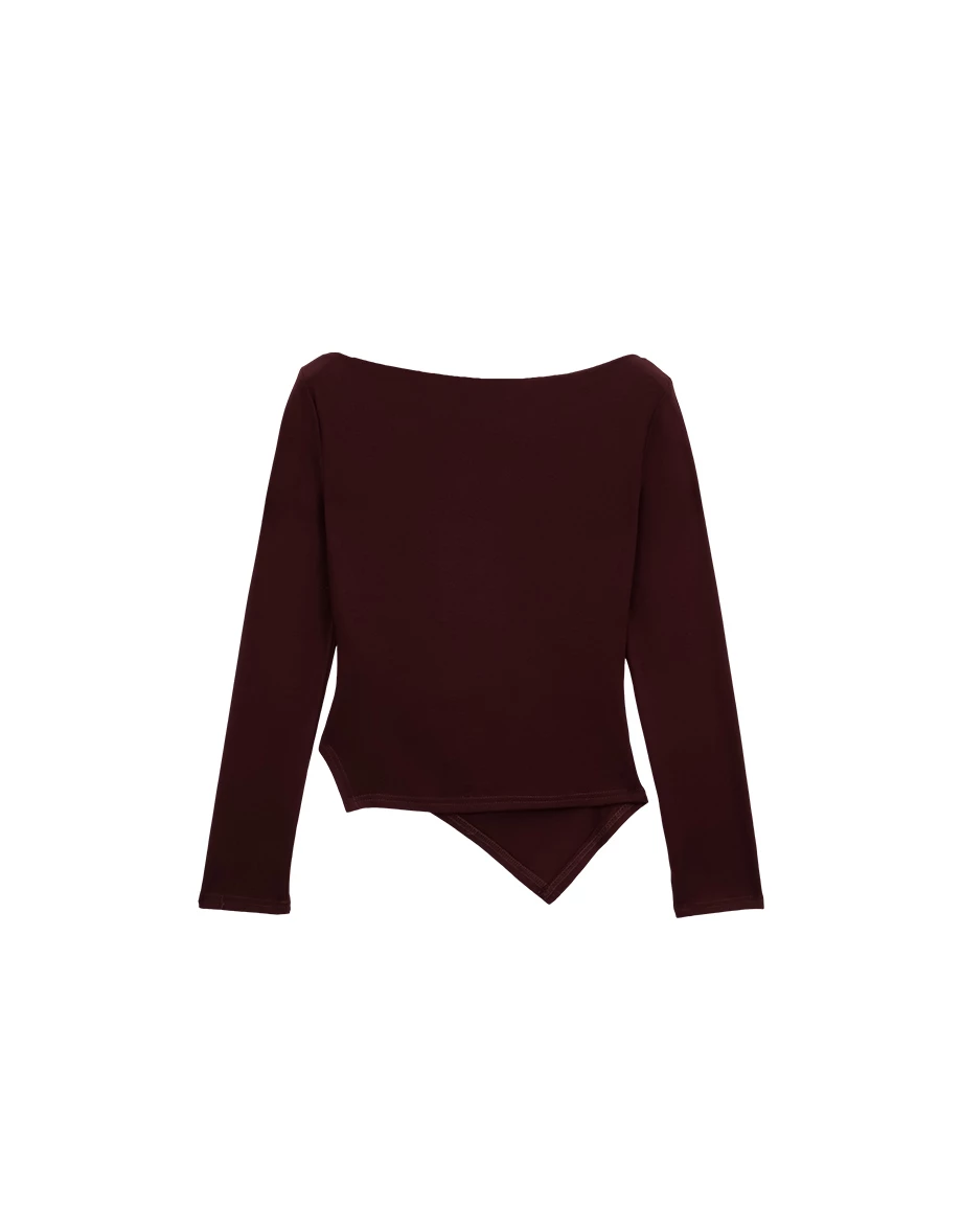 Ruched Side Draped Asymmetric Hem Long Sleeve Top