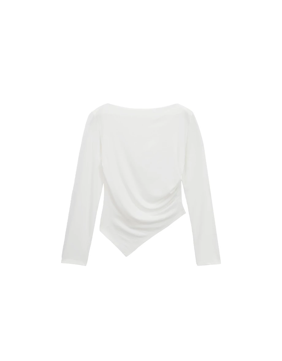 Ruched Side Draped Asymmetric Hem Long Sleeve Top