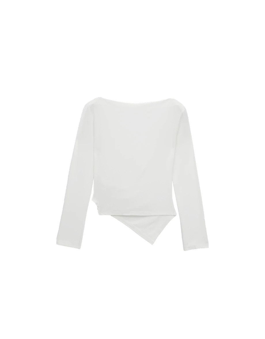 Ruched Side Draped Asymmetric Hem Long Sleeve Top