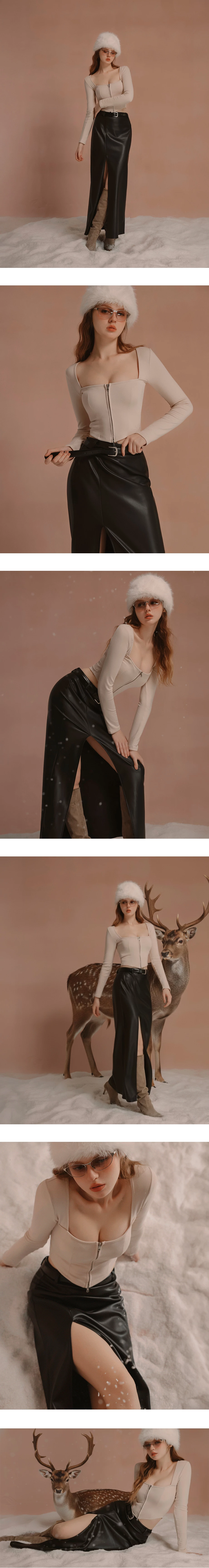 Zip Up Square Neck Long Sleeve Crop Top